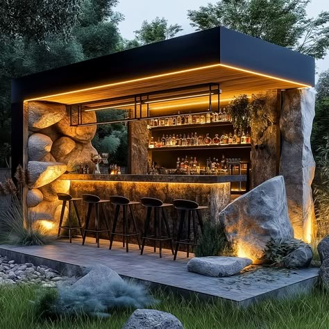 Exterior Pergola, Modern Outdoor Bar, Backyard Bars, Mini Cafeteria, Stone Backyard, Luxury Pools Backyard, Outdoor Landscape Design, Bar Tile, Unique Outdoor Spaces