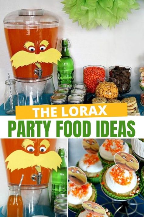 The Lorax Party, Lorax Party Ideas, Dr Seuss Food Ideas, Lorax Themed Birthday Party, The Lorax Birthday Party Ideas, Lorax Party Food, Lorax Food Ideas, Lorax Birthday Party, The Lorax Party Decorations