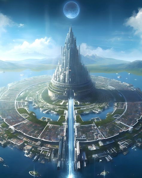 Mind Maestro en Instagram: “The Golden Age of Atlantis In the mythical land of Atlantis, during its fabled golden age, consciousness flourished and reached…” Atlantis City Art, Atlantis Concept Art, Atlantis Aesthetic, Atlantis Art, Lost Atlantis, Kingdom Of Atlantis, Mythical Island, Mythical Land, Ancient Atlantis