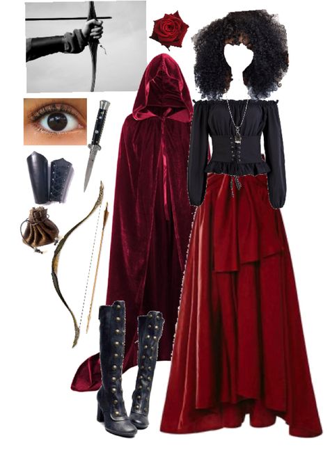 Black And Red Witch Costume, Red Witch Outfit, Red Witch Dress, Red Witch Costume, Medieval Dress Aesthetic, Rein Fair, Red Medieval Dress, Black Witch Costume, Medieval Outfit