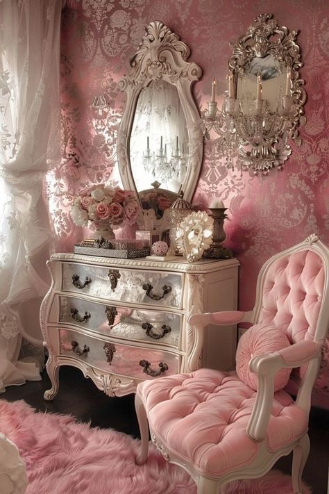 Discover the allure of a coquette aesthetic room. Transform your space with style and charm. Explore design ideas for a truly enchanting home. Pastel Victorian Bedroom, Royal Vintage Bedroom, Vintage Pink Bedroom Ideas, Vintage Glam Bedroom Ideas, Vintage Pink Bedroom, Vintage Glam Bedroom, Coquette Aesthetic Room, Aesthetic Pink Coquette, Pink Princess Room