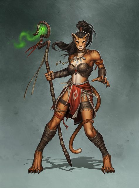 Tabaxi Druid, Fantasy Races, Dungeons And Dragons Characters, High Fantasy, Fantasy Warrior, Arte Fantasy, Fantasy Rpg, Monster Girl, Dnd Characters