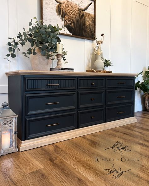 Check out the before photo of this piece! And dont miss the full video breakdown on my process! Dark Dresser Makeover, Boys Dresser Ideas, Black And Wood Dresser, Boys Dresser, Black Painted Dressers, Painted Dressers, Boy Dresser, Dresser Ideas, Dresser Makeover