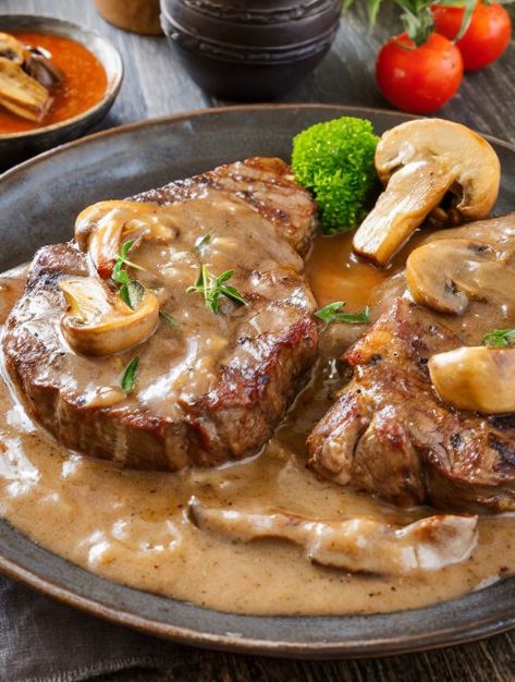 MORE Swiss Steak Crockpot, Steak Slow Cooker, Cream Cheese Squares, Steak With Mushrooms, Creamy Peppercorn Sauce, Mushroom Sauce Steak, Swiss Steak Recipes, Cooktop Cove, Cheese Squares