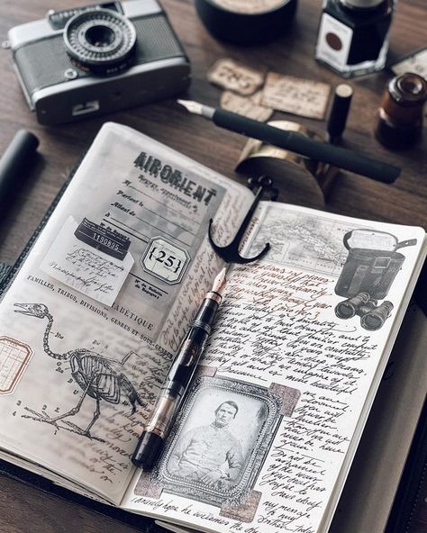 Tercia Goh 🦌 | Journal Scrapbooking (@skybambi) • Photos et vidéos Instagram Men’s Journal Ideas, Travelers Notebook Inspiration, Old Journal Aesthetic, Diary Book Aesthetic, Journal Art Aesthetic, Sketch Book Aesthetic, Journaling Aesthetics, Journey Aesthetic, Journals Aesthetic