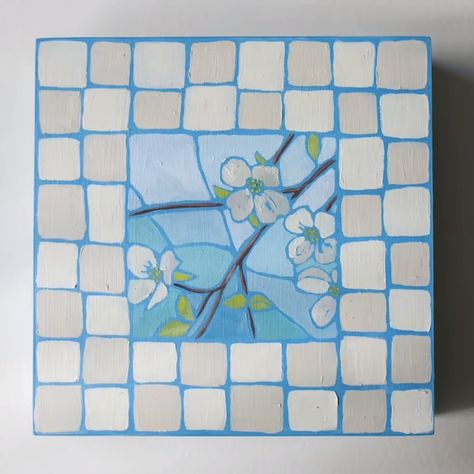 4x4 Art Ideas, Diy Painting Room Decor, Easy Square Paintings, Stained Glass Painting Canvas, Small Square Paintings, Easy Acrylic Painting Ideas For Beginners, Square Painting Ideas, Basket Painting, Abstract Texture Art