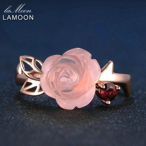 [Visit to Buy] LAMOON Engagement Rings for Women Rose Flower 100% Natural Pink Romantic Rose Quartz 925 Sterling Silver Fine Jewelry Anel RI025 #Advertisement Rose Rings, Rose Quartz Jewelry, Rose Quartz Earrings, Rose Quartz Necklace, Rose Quartz Ring, Silver Jewellery Sets, Rose Ring, Quartz Jewelry, Laura Geller