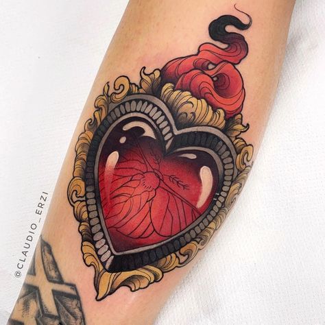 Thanks cecilia for this sacred heart!! #neotraditionaltattoo #neotrad #newtrad #neotraditional #ink #inked #inkedmag #inkmag #inkig #tattoo… Traditional Heart Tattoos, Neo Tattoo, Sacred Heart Tattoos, Heart Artwork, Heart Tattoo Designs, Warrior Tattoo, Old Tattoos, 1 Tattoo, Desenho Tattoo