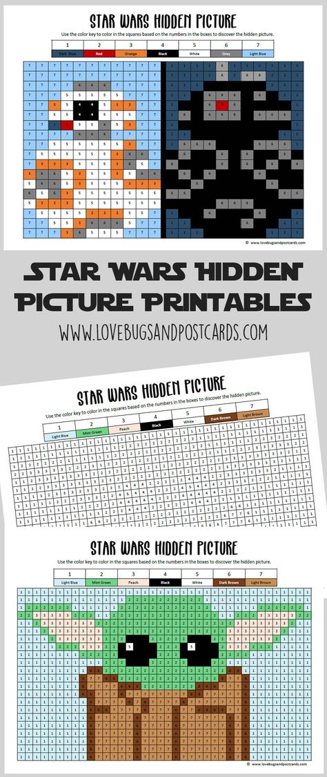 Star Wars Hidden Picture Printables - Lovebugs and Postcards Star Wars Math Activities, Hidden Picture Color By Number, Grogu Party Games, Grogu Printable, Star Wars Color By Number, Star Wars Day Crafts, Star Wars Art For Kids, Star Wars School Activities, Grid Coloring Pages Free Printable