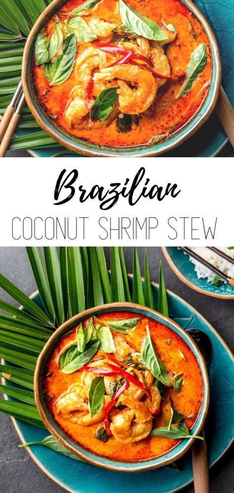 Chicken Cocktail Recipes, Spicy Brazilian Coconut Shrimp Soup, Brazilian Prawn Coconut Stew, Brazilian Shrimp Stew, Homemade Coconut Shrimp, Shrimp With Coconut Milk, Moqueca Recipe, Brazilian Shrimp, Shrimp Coconut Milk