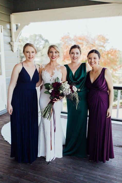 Mismatch Bridesmaids, Jewel Tone Bridesmaid, Plum Bridesmaid, Winter Wedding Bridesmaids, Plum Bridesmaid Dresses, Winter Bridesmaids, Plum Wedding, Purple Bridesmaid, Emerald Bridesmaid Dresses