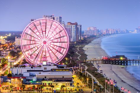 Myrtle Beach Skyline by SeanPavonePhoto. Myrtle Beach, South Carolina, USA city skyline. #Affiliate #Skyline, #SeanPavonePhoto, #Myrtle, #Beach South Carolina Vacation, East Coast Beaches, Spring Break Destinations, South Carolina Beaches, Usa Cities, Myrtle Beach South Carolina, Beach Boardwalk, North Myrtle Beach, Myrtle Beach Sc