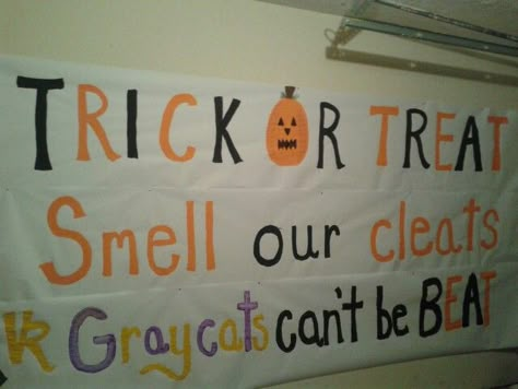 Halloween football break through banner Halloween Themed Football Posters, Halloween Football Banner Ideas, Football Crash Banners, Halloween Football Theme, Halloween Football Signs, Football Breakaway Banners, Halloween Pep Rally Posters, Halloween Football Posters, Breakaway Banners Football Diy