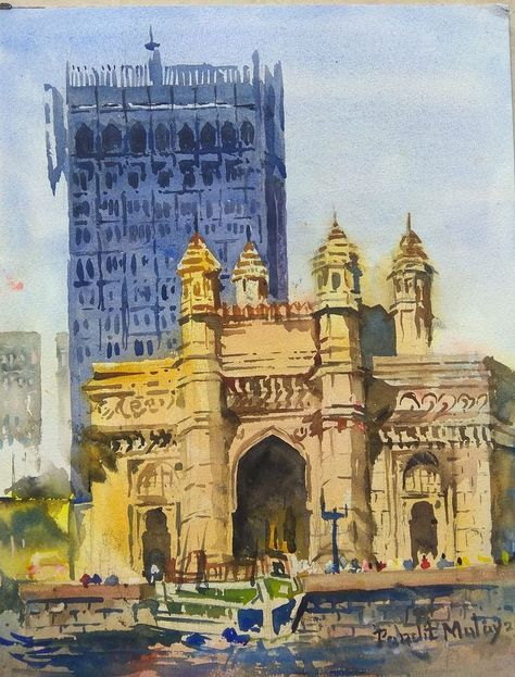 Gateway of India (Mumbai) Mumbai Painting, Gateway Of India Mumbai, Gateway Of India, Sailing Art, Art Composition, Dreamy Artwork, Junior Year, Sense Of Place, Water Painting