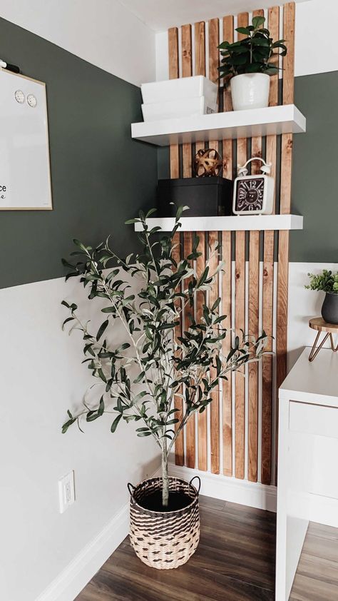 Small Living Wall Decor Ideas, Modern Rustic Small Apartment, House Interior Cheap, Decorating Plain Walls, Cement Wall Decor Ideas, Small Office Wall Decor Ideas, Modern Farmhouse Decorating Ideas, Plant Wall Office, Corner Wall Decorating Ideas