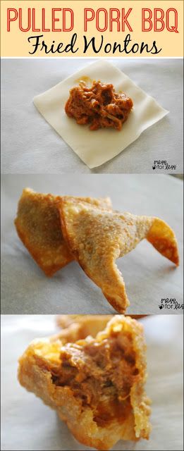 Pulled Pork Wontons, Pork Appetizers, Pork Wonton Recipe, Bbq Leftovers, Pork Wontons, Wonton Recipe, Fried Wonton, Bbq Pork Recipes, Fried Wontons