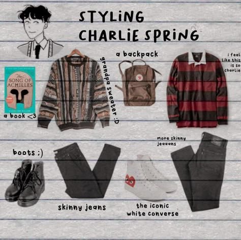 Styling characters from the heartstopper series Tara Jones Heartstopper Outfits, Heart Stopper Outfits, Charlie Spring Outfit Ideas, Charlie Spring Clothes, Elle Argent Heartstopper Outfits, Charlie Spring Style, Heartstopper Outfits Charlie, Charlie Spring Outfits Heartstopper, Charlie Spring Aesthetic Clothes