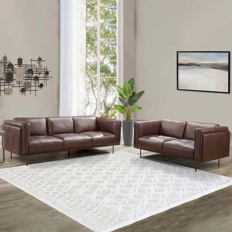 Raven 2-piece Leather Sofa and Loveseat Set | Costco Sofa And Love Seat, Leather Sofa And Loveseat, Sofa And Loveseat, Sofa And Loveseat Set, Quilted Top, Raw Wood, Wood Dust, Tufting Buttons, Top Grain Leather