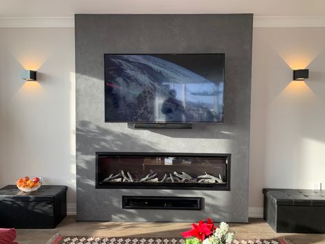 Venetian plaster Fireplace Feature, Tv Fireplace, Fireplace Feature Wall, Venetian Plaster, Living Room Tv Wall, Living Room Tv, Tv Room, Tv Wall, Feature Wall