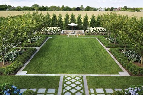 . Rectangular Garden Ideas, Multigenerational Compound, Rectangle Garden Design, Chedi Hotel, Classical Landscape, Rectangular Garden, Farmhouse Landscape, Large Backyard Landscaping, Fotografi Digital