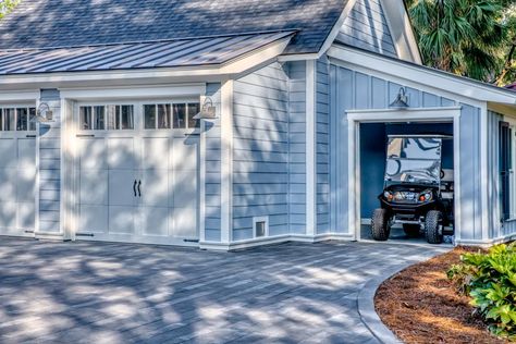 HGTV Dream Home 2020 Golf Cart Garage Addition, Golf Cart Garage Ideas, Extended Garage, Golf Garage, Golf Cart Garage, Carport Addition, Porch Pictures, Blue Bungalow, Hgtv Dream Homes