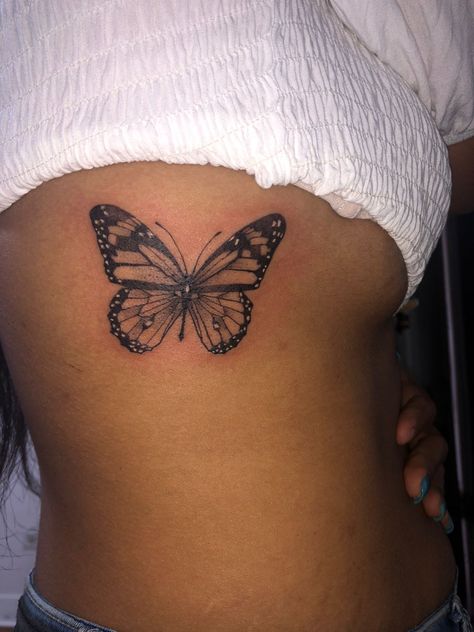 Butterfly Shoulder Tattoo Black Women, Butterfly Back Tattoo Women Black, Butterfly Tattoo Black Women, Rib Butterfly Tattoo, Butterfly Tattoo On Side, Underboob Tattoo Black Women, Side Butterfly Tattoo, Butterfly Hip Tattoo, Delicate Tattoos For Women