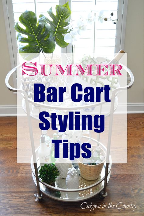 Decorate your bar cart island style to make your guests feel like they're on vacation. Tips to create a tropical bar cart along with bar cart essentials and decorating bar cart accessories. Entertain your friends with an afternoon cocktail or host a happy hour at home. Make your home feel like an escape everyday. Cheers! How To Set Up A Bar Cart, Patio Bar Cart, Outdoor Bar Cart Styling, Summer Bar Cart, Round Bar Cart Styling Ideas, Decorate Bar Cart, Decorating A Bar Cart, Outdoor Bar Cart Ideas, Round Bar Cart Styling