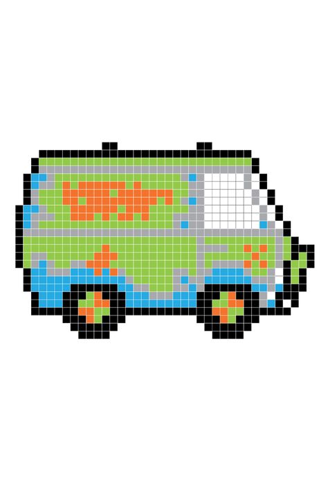 Perler Beads Cartoon Characters, Perler Bead Tool Pattern, Mystery Machine Perler Beads, Smiling Friends Pixel Art, Bead Perler Pattern, Mystery Machine, Fuse Bead Patterns, Easy Pixel Art, Pixel Art Templates