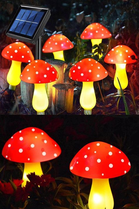 These whimsical solar lights in a mushroom toadstool style are just perfect for gardes, patios, and flowerbeds. Comes as a set of 6 - great price! Affiliate link. Backyard Flowers Garden, Solar Garden Stakes, Pathway Landscaping, Solar Garden Lights, Outdoor Fairy Lights, Mushroom Lights, Backyard Flowers, Solar Fairy Lights, Outside Decorations