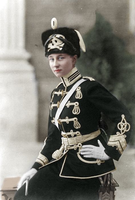 Princess Victoria Louise of Prussia in Prussian Hussar uniform, she was a Honorary Colonel and Regimental Chief. (Colorized Photo). Princess Victoria, A Woman, Black And White, White, Black