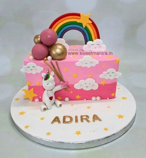 Unicorn and rainbow theme half birthday cake for girl . . . #unicorncake #rainbowcake #freshcreamcake #halfbirthdaycake #forgirl #halfcake #inpune #halfshapecake #bestinpune 🚗 Delivery in Pune ☎️ Contact 7058714701 🎂 Customized Designer cakes [unicorncakeinpune, rainbowcakeinpune, halfbirthdaycakeinpune, 6monthscakeinpune, halfshapecakeinpune, cakeforgirlsinpune, kidsbirthdaycakeinpune, cartoonthemecakepune, themecakeinpune, customcakeinpune, designercakeinpune, customizedcakeinpu... Half Birthday Cakes Girl, Birthday Cake For Girl, Half Birthday Cake, Half Cake, Half Birthday Cakes, Unicorn And Rainbow, Designer Cakes, Half Birthday, Rainbow Theme