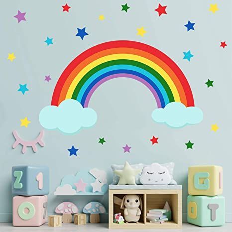 Diy Art Wall, Rainbow And Clouds, Cloud Wall Decal, Wall Stickers For Kids, Space Themed Room, Star Wall Decals, Diy Wall Stickers, Room Wall Painting, Rainbow Room