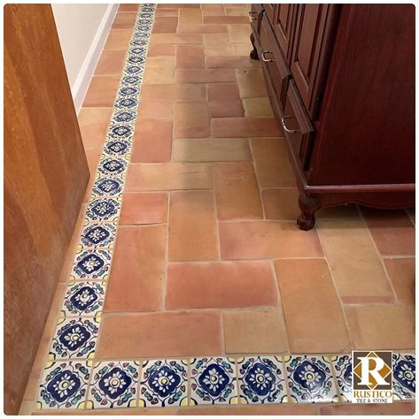 Rectangle Mexican Tile Designs | Saltillo Flooring (Photos) | Rustico Tile Spanish Floor Tiles Bathroom, Saltillo Tile Transition To Wood, Mexican Floor Tiles, Mexican Tile Floors, House Flooring Tiles, Mexican Interior Design Modern, Vintage Hacienda, Spanish Floor Tile, Mexican Tile Floor