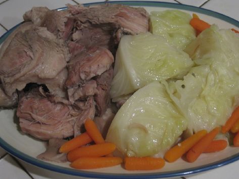 Corned Pork Recipe, Pork Cabbage, Pork Shoulder Recipes, Cabbage And Potatoes, Irish Cuisine, Pork And Cabbage, Corned Beef Brisket, Spicy Brown Mustard, Salt Pork