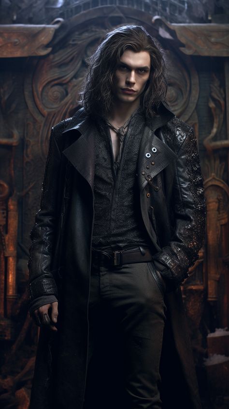 Vampire created with AI by Amanda Church Vampire Men Fashion, Vampire Fantasy Aesthetic, Men Vampire Aesthetic, Lilith And Vale Fanart, Fantasy Vampire Aesthetic, Dark Vampire Aesthetic Male, Long Hair Vampire Male, Goth Outfits For Men, Vampires Fantasy Art