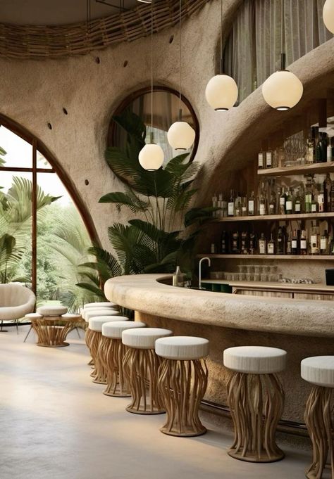 African Restaurant Design Interiors, Boho Restaurant, Boho Bar, Hotel Reception, Bar Interior, Outdoor Restaurant, Cafe Interior Design, Pool Bar, Restaurant Interior Design