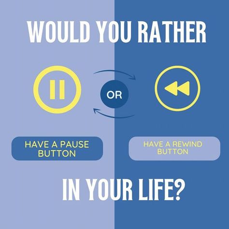 Questions On Instagram Story Ideas, Would You Rather Instagram Story, Quiz Instagram Post, Social Media Engagement Posts Ideas, Attendance Questions, Rewind Button, Time Quiz, Interactive Post, Would You Rather Game