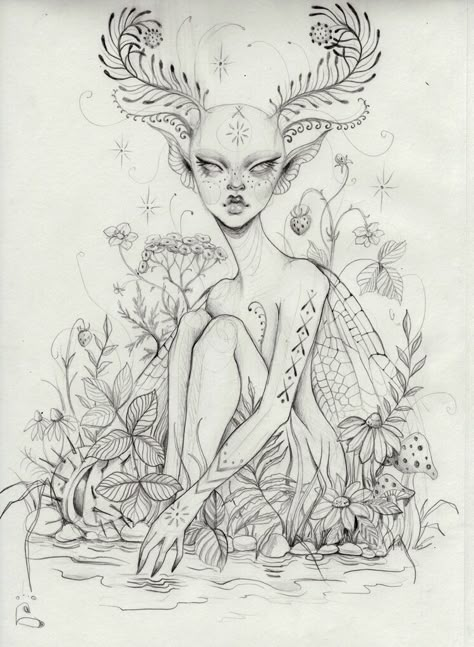 Elf Fairy Drawing, Difficult Drawings, Alien Fairy, Tattoo Pieces, Elf Drawings, Tier Tattoo, Armband Tattoos, Fairy Drawings, Mother Art