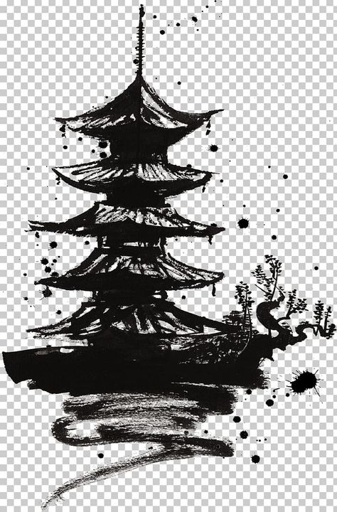 Japanese Castle Drawing, Japanese Castle Tattoo, Japanese Building Tattoo, Japanese Castle Art, Japan Art Illustration, Japan Illustration Art, Branch Building, Samurai Castle, Building Cartoon