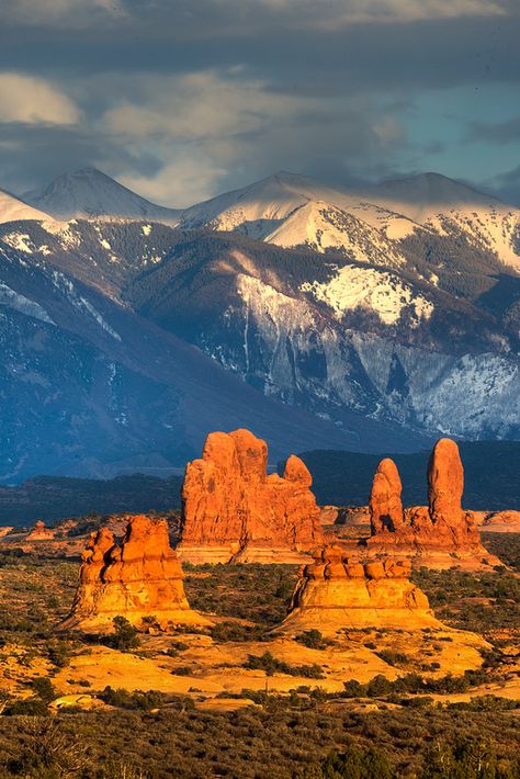 Snow Capped La Sal Mountains Utah Utah Landscape, Moab Utah, Have Inspiration, North Cascades, Biome, Arches National Park, Rock Formations, Great Smoky Mountains, Color Contrast