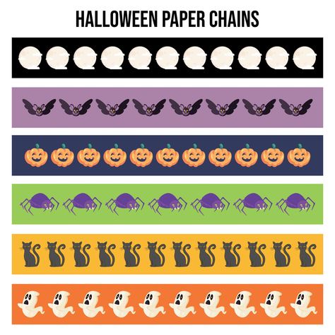 Printable Halloween Paper Chains Paper Chain Halloween, Halloween Paper Chain, Boo Ideas, Halloween Writing Paper, Tinkerbell Party Theme, Halloween Paper Bags, Halloween Borders, Scrapbook Accessories, Halloween Writing