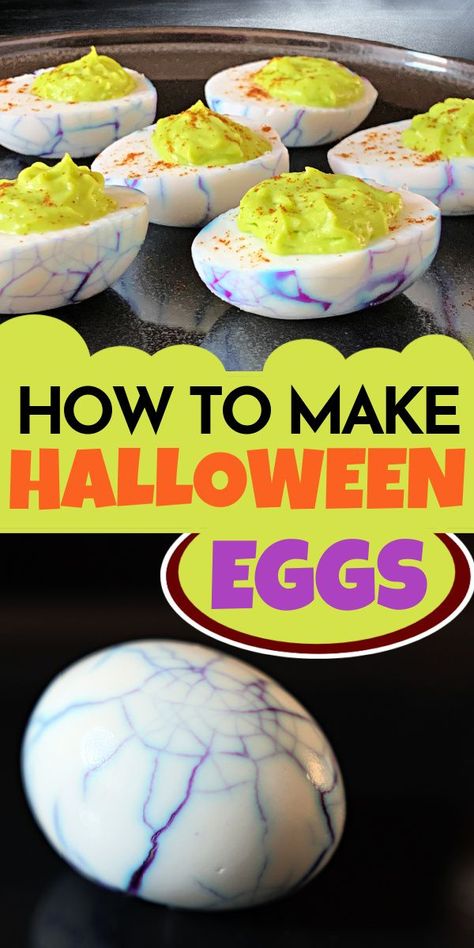 A guide on how to make Halloween deviled eggs for a Halloween party food idea that everyone loves. Halloween Eggs, Plat Halloween, Halloween Deviled Eggs, Halloween Potluck, Soirée Halloween, Halloween Party Appetizers, Halloween Food Appetizers, Hallowen Ideas, Spooky Food