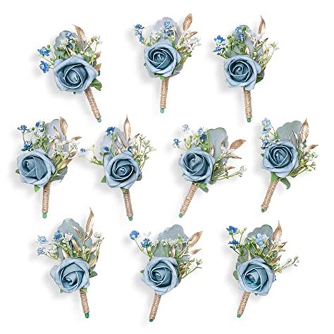 Blue Groomsmen Attire, Fall Vintage Wedding, Wedding Groom And Groomsmen, Blue Boutonniere, Blue Groomsmen, French Country Wedding, Blue Winter Wedding, Boutonnieres Prom, Groomsmen Boutonniere