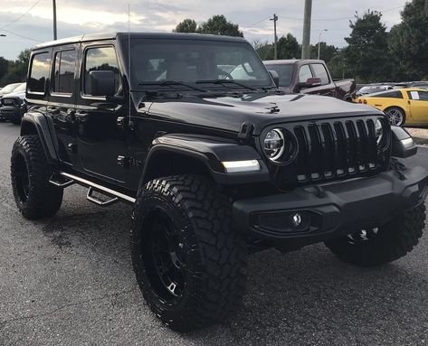 Blacked Out Jeep Wrangler, All Black Jeep, Black Jeep Wrangler Unlimited, Jeep Wrangler Tires, Jeep Wrangler Wheels, Black Jeep Wrangler, Jeep Sahara, Jeep Wrangler Lifted, Jeep Dogs