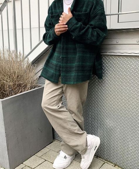 Dickies 874 Outfit, Green Flannel Outfit, Jordan 4 Outfit Men, Air Jordan 4 Outfit, Plaid Jacket Outfit, Flannel Outfits Men, Green Plaid Shirt, Skater Boys, Dickies 874