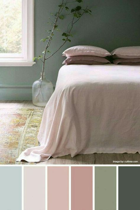 Sage Bedroom, Green Bedroom Walls, Sage Green Bedroom, Green Bedroom, Bedroom Walls, Green Walls, Bedroom Color Schemes, Pink Bedroom, Bedroom Paint