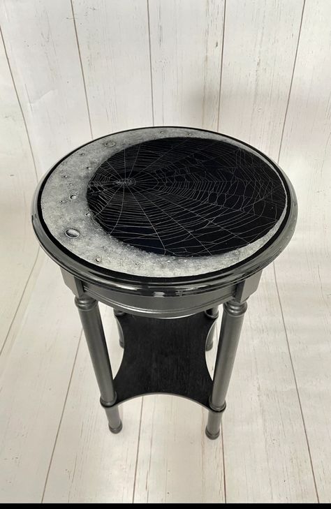 Dark Decor, Crescent Moon, Gothic Furniture, Gothic Table, Witchy Decor, Accent Table, Preserved Spider Web Gothic Side Table, Gothic Themed Bedroom, Witchy Coffee Table, Diy Gothic Furniture, Gothic Upcycle Furniture, Whimsigoth Table, Goth Homestead, Witchy Decor Ideas, Goth Coffee Table