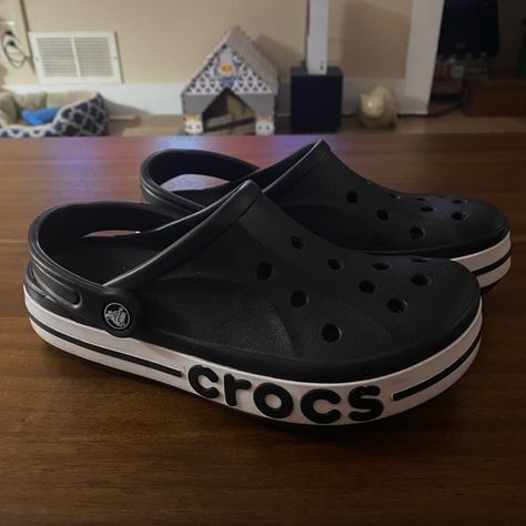 Black and White Bayaband Crocs Bayaband Crocs, Crocs Outfit, White Crocs, Yeezy Foam, Baby Routine, Black Crocs, Yeezy Foams, Shoe Inspo, Girly Shoes