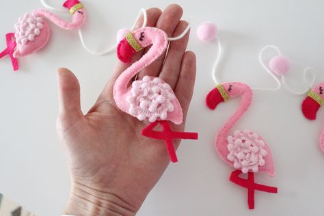 Pink Flamingo Decor, Flamingo Nursery Decor, Flamingo Nursery, Tropical Party Decorations, Flamingo Decor, Flamingo Pink, Felt Garland, Tropical Party