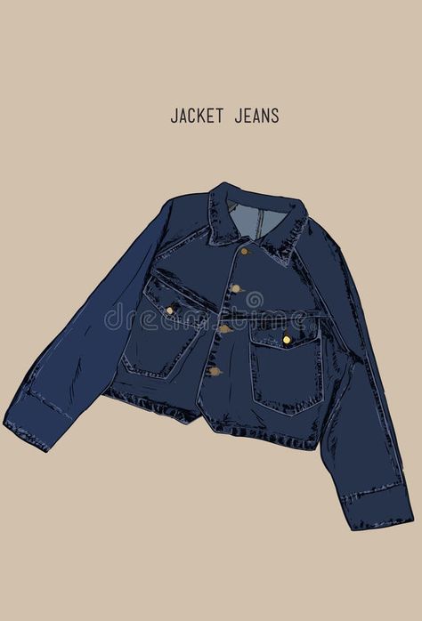 Hand-drawn Object Sketch Denim Jacket Jean. Stock Vector - Illustration of jean, feminine: 87363387 Jean Jacket Drawing, Denim Jacket Illustration, Denim Jacket Drawing, Jacket Drawing, Feminine Casual, Line Art Illustration, Sticker Pack, Blue Jacket, Art Illustration